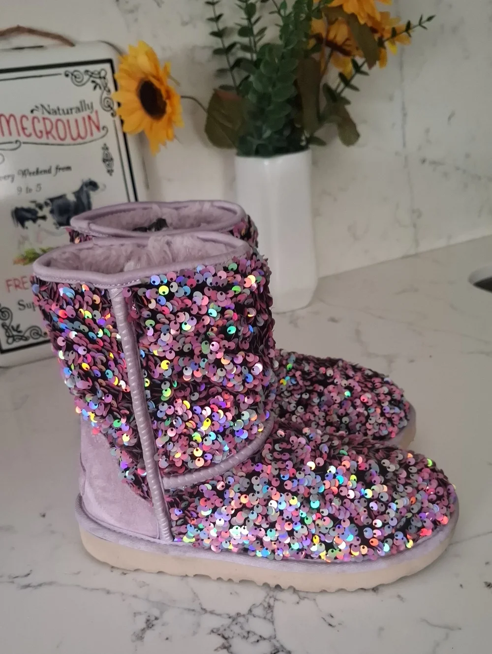 UGG Kids Sequin Boots - Lavender Multicolor Sparkle